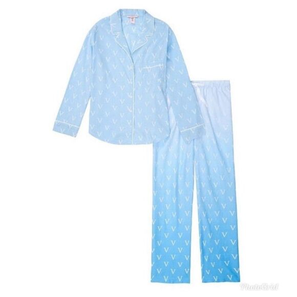Victoria’s Secret Cotton Blue Ombré Button Down PJ Pajama Set - Picture 2 of 9